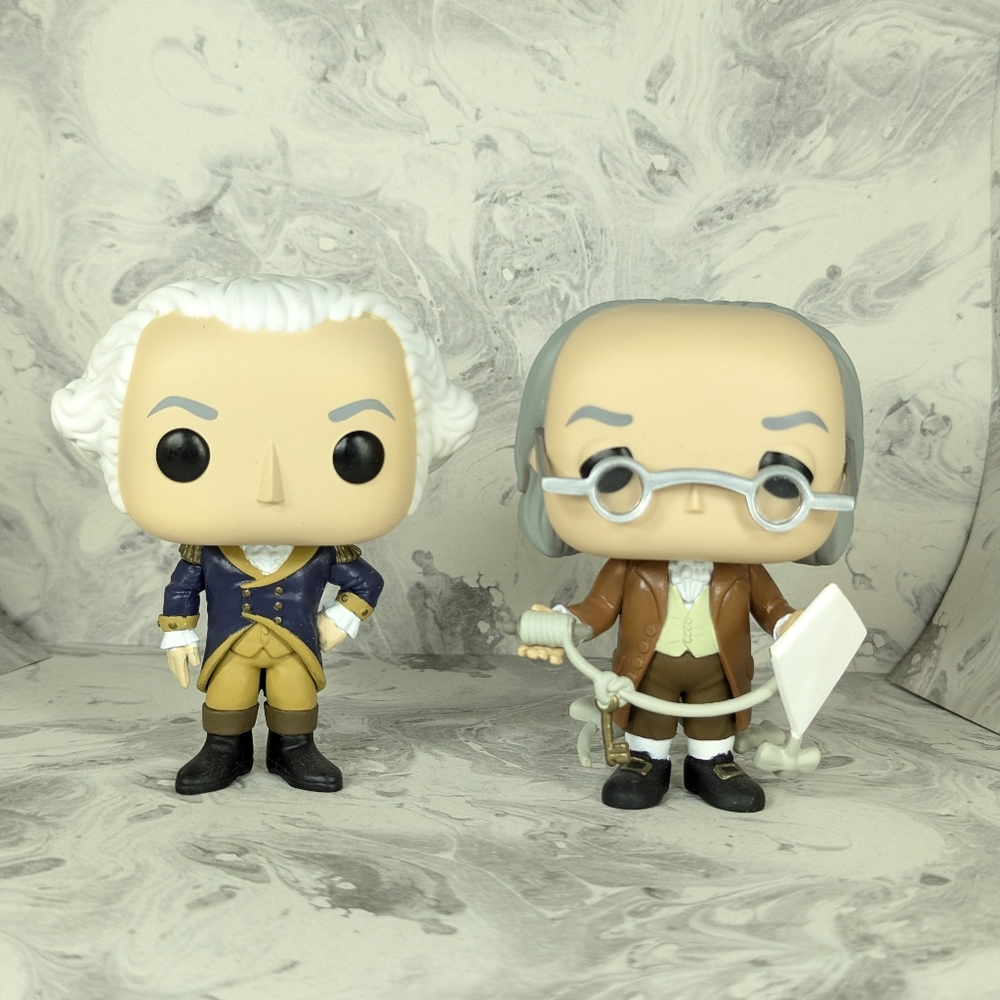 Funko Pop Icons George Washington and Benjamin Franklin, Loose, Great Condition